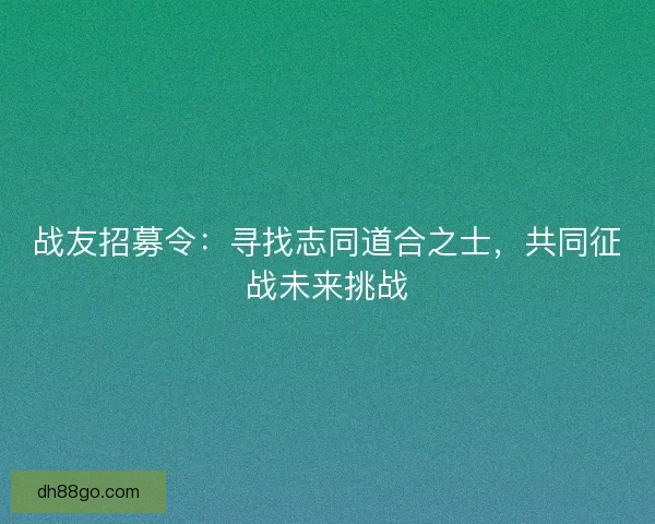 战友招募令：寻找志同道合之士，共同征战未来挑战