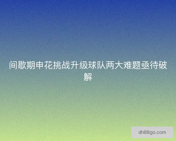 间歇期申花挑战升级球队两大难题亟待破解